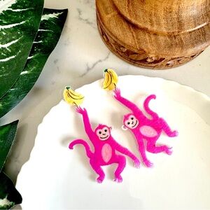 2/$30🌵 Monkey Business Earrings Acrylic Banana Pink Quirky Jungle Jewelry NEW